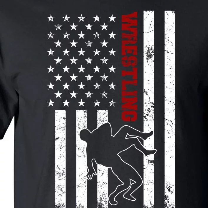 Retro American Wrestling Apparel US Flag Wrestling Tall T-Shirt