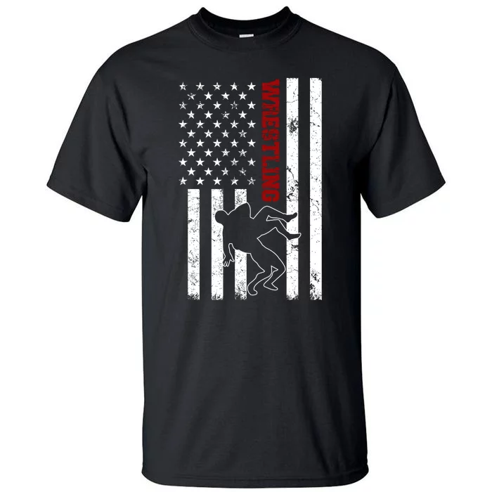 Retro American Wrestling Apparel US Flag Wrestling Tall T-Shirt