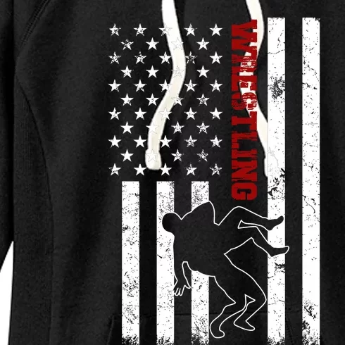 Retro American Wrestling Apparel US Flag Wrestling Women's Fleece Hoodie