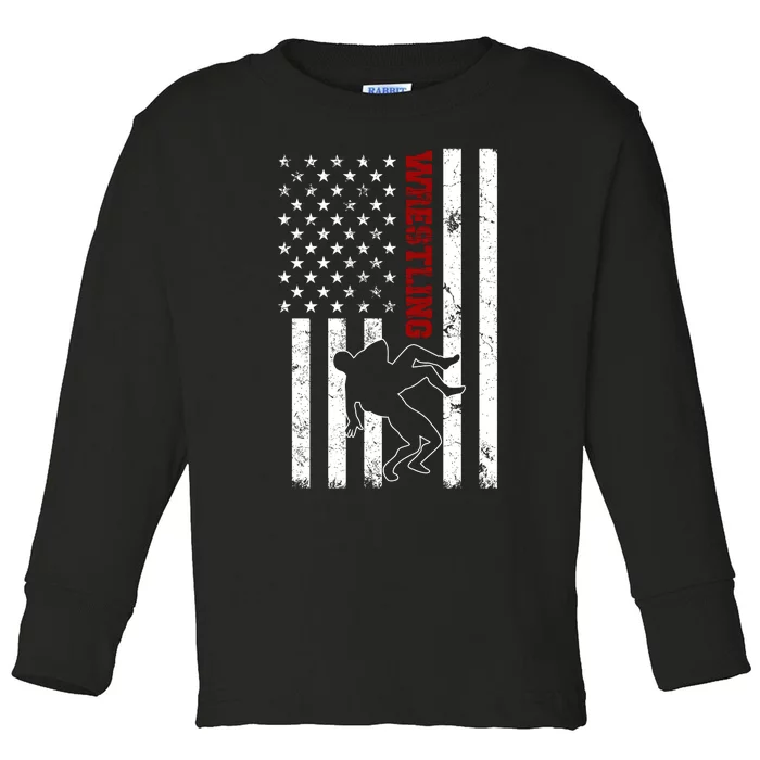 Retro American Wrestling Apparel US Flag Wrestling Toddler Long Sleeve Shirt