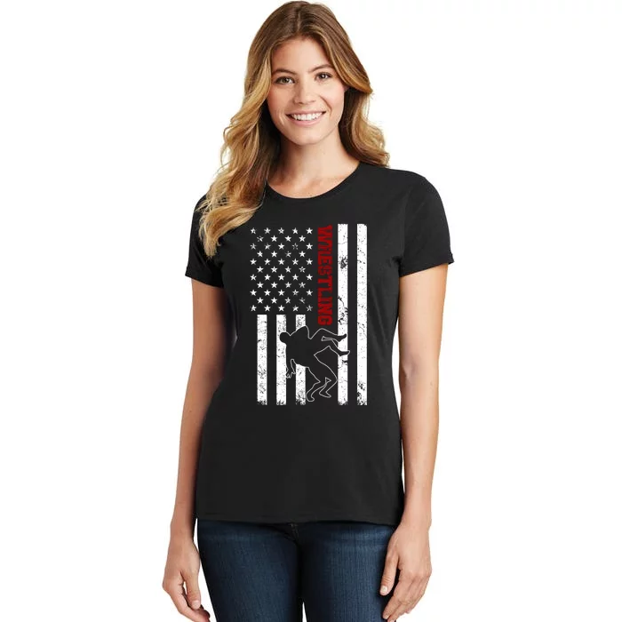 Retro American Wrestling Apparel US Flag Wrestling Women's T-Shirt