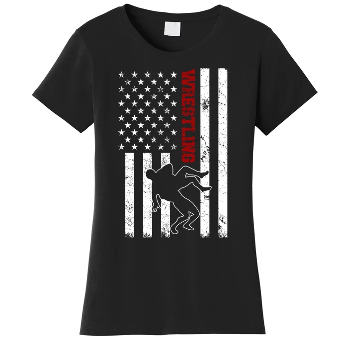 Retro American Wrestling Apparel US Flag Wrestling Women's T-Shirt