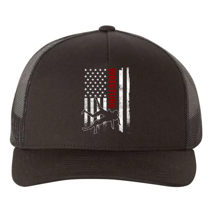 Retro American Wrestling US Flag Wrestling Yupoong Adult 5-Panel Trucker Hat