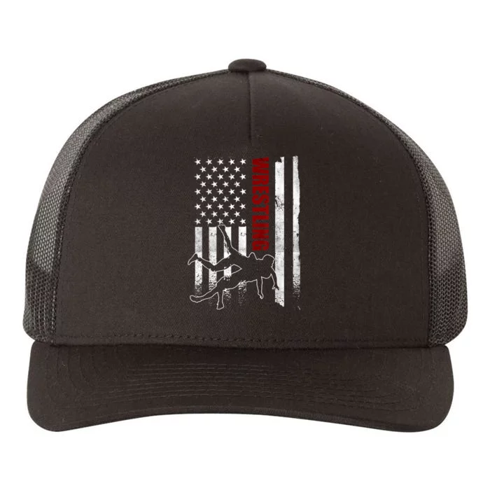 Retro American Wrestling Apparel US Flag Wrestling Yupoong Adult 5-Panel Trucker Hat