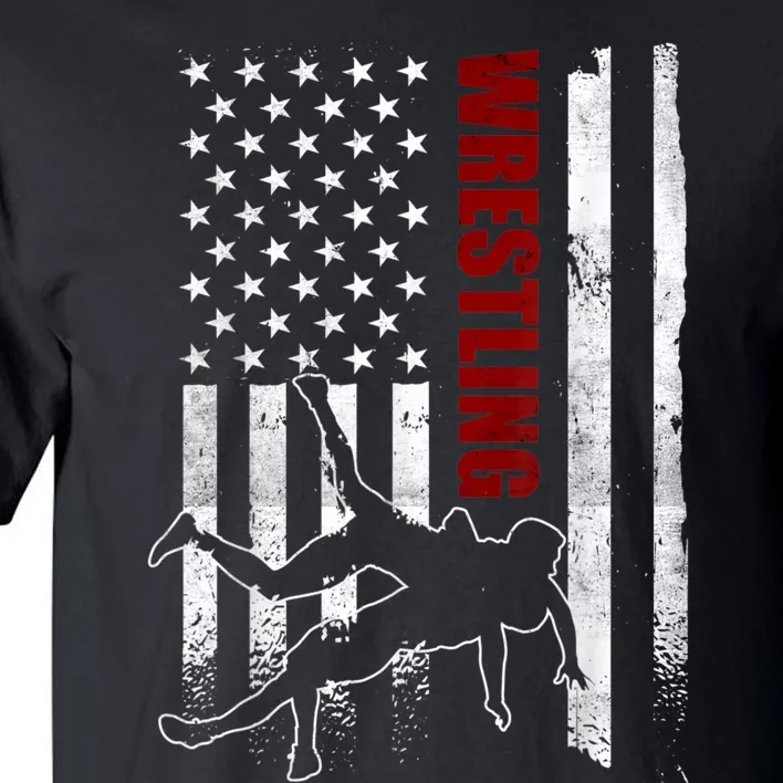 Retro American Wrestling Apparel US Flag Wrestling Tall T-Shirt