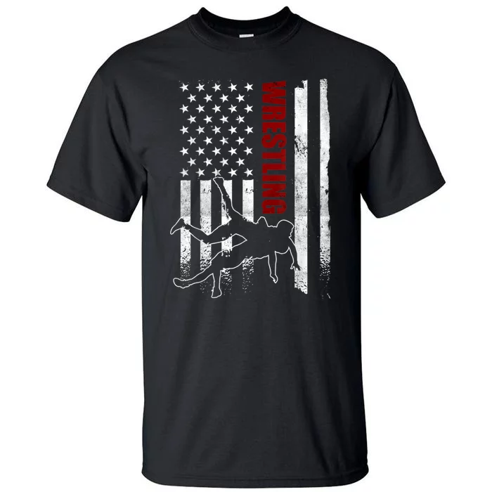 Retro American Wrestling Apparel US Flag Wrestling Tall T-Shirt