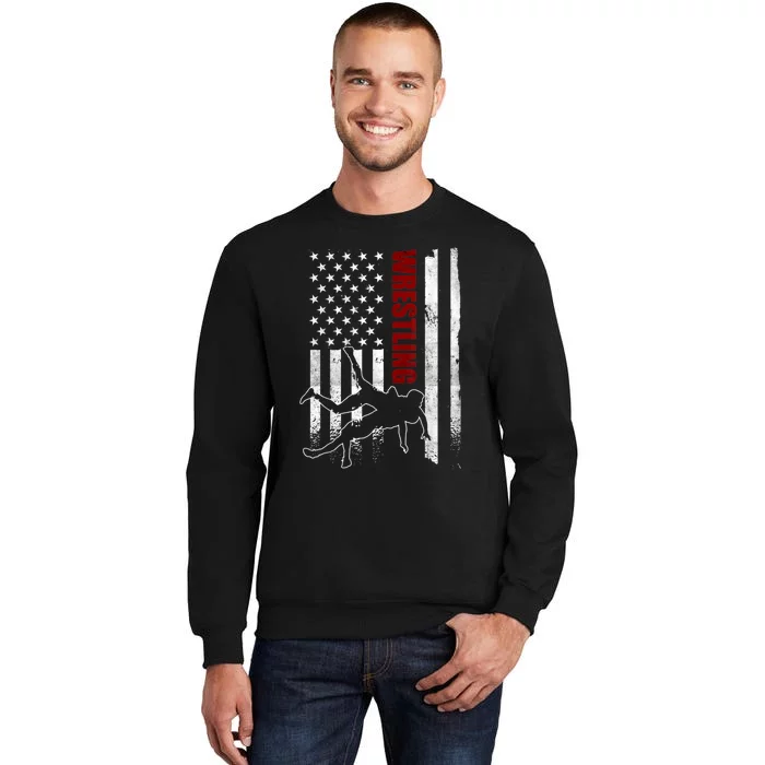 Retro American Wrestling Apparel US Flag Wrestling Tall Sweatshirt