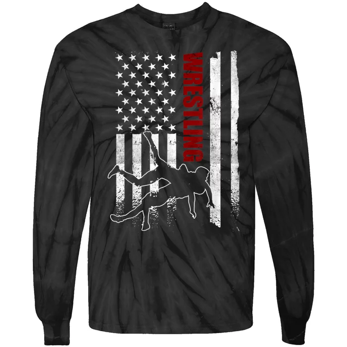 Retro American Wrestling Apparel US Flag Wrestling Tie-Dye Long Sleeve Shirt