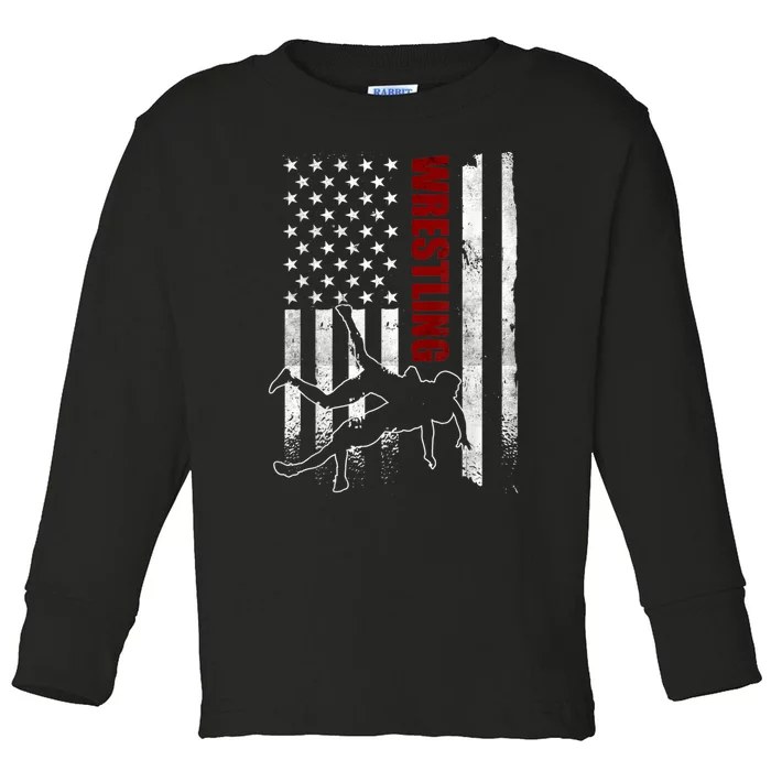 Retro American Wrestling Apparel US Flag Wrestling Toddler Long Sleeve Shirt