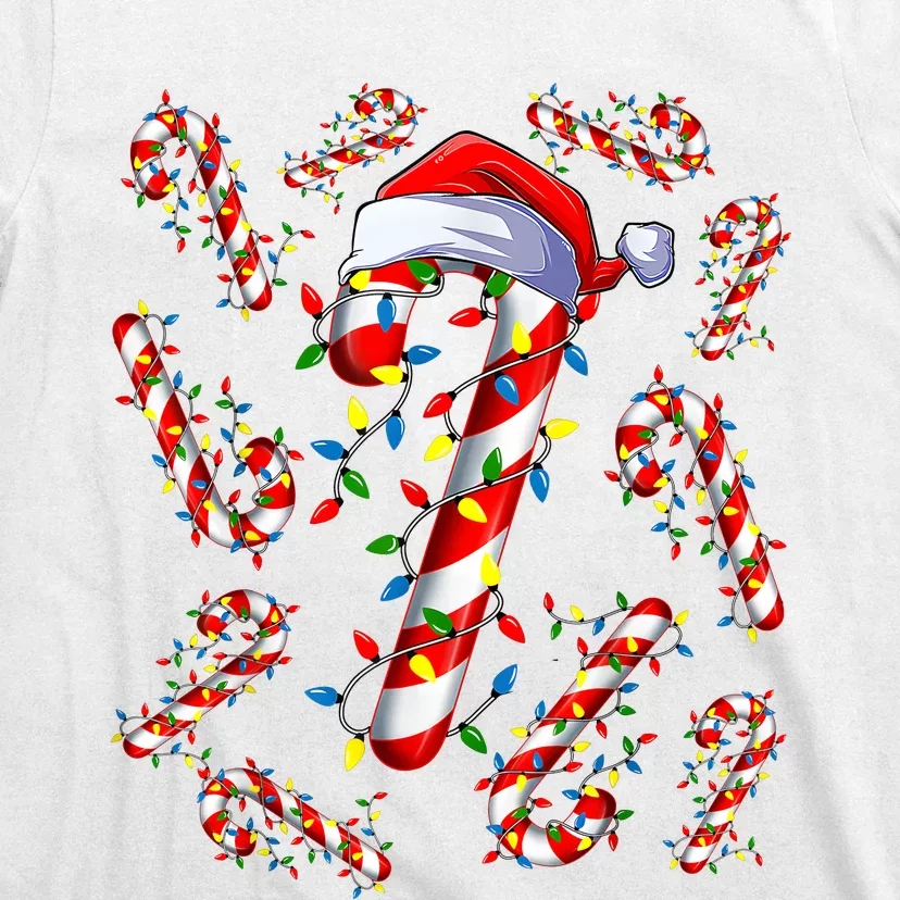 Red And White Candy Cane Santa Christmas Funny Xmas Lights T-Shirt