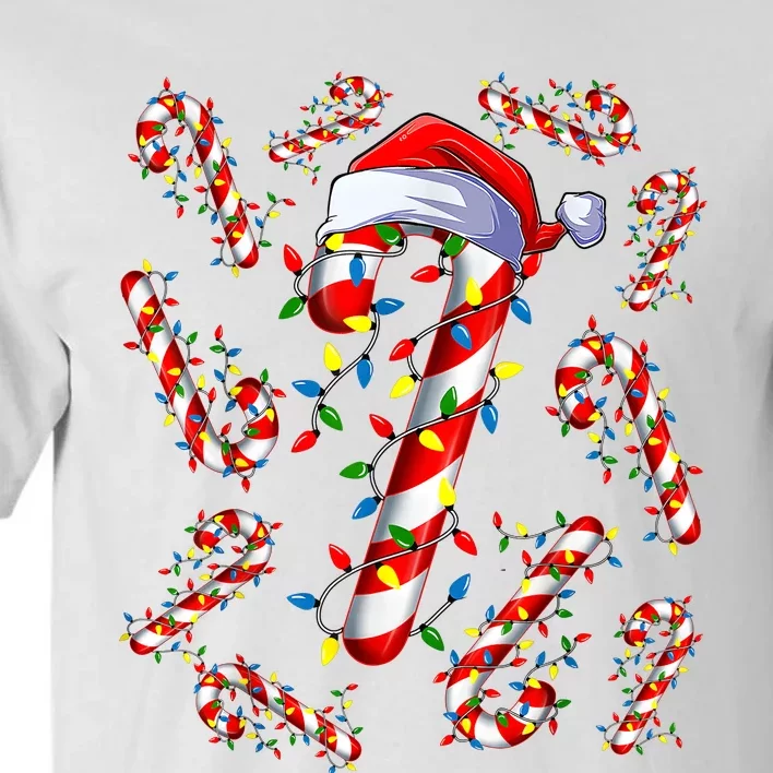 Red And White Candy Cane Santa Christmas Funny Xmas Lights Tall T-Shirt