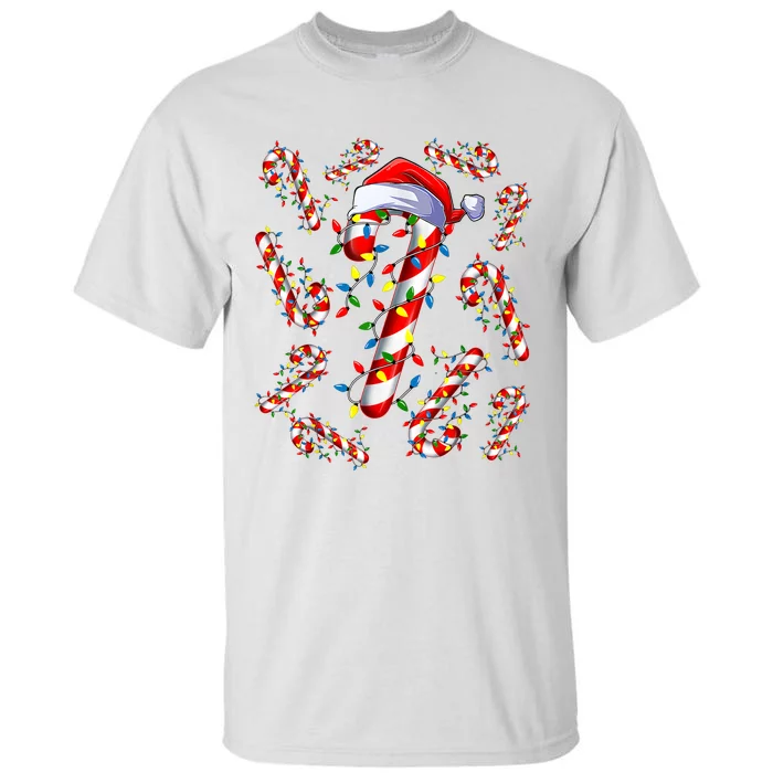 Red And White Candy Cane Santa Christmas Funny Xmas Lights Tall T-Shirt