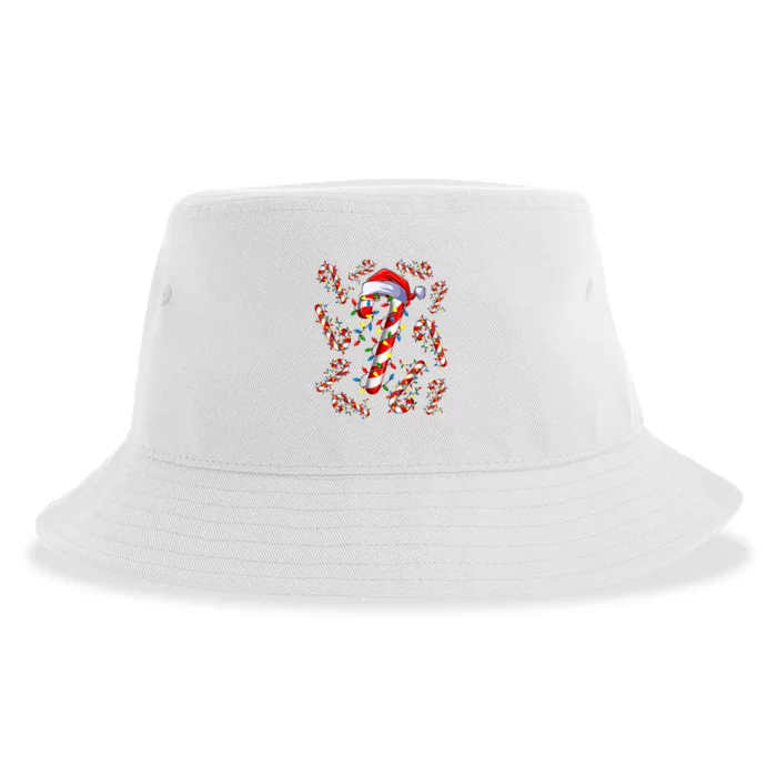 Red And White Candy Cane Santa Christmas Funny Xmas Lights Sustainable Bucket Hat