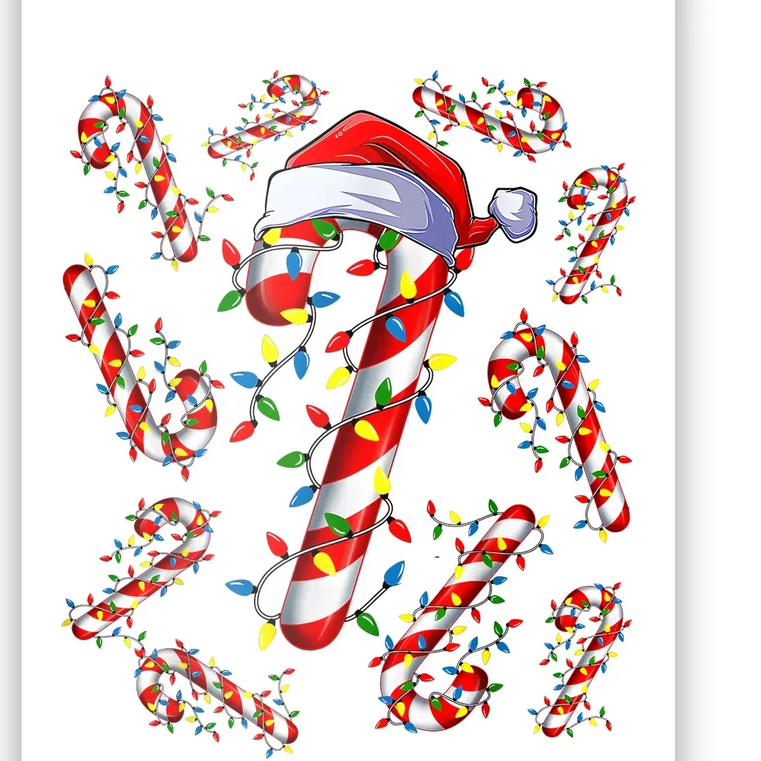 Red And White Candy Cane Santa Christmas Funny Xmas Lights Poster