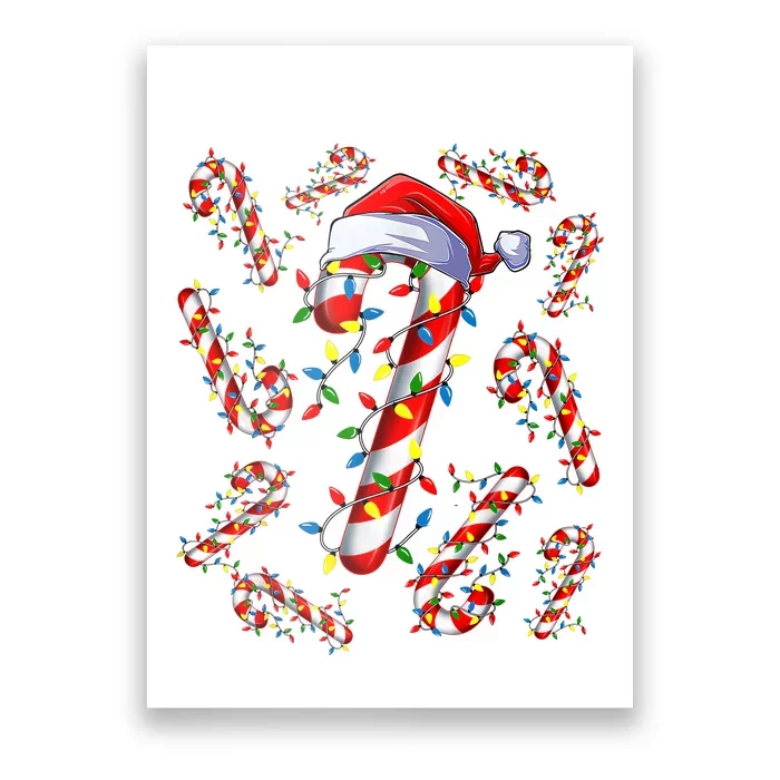 Red And White Candy Cane Santa Christmas Funny Xmas Lights Poster