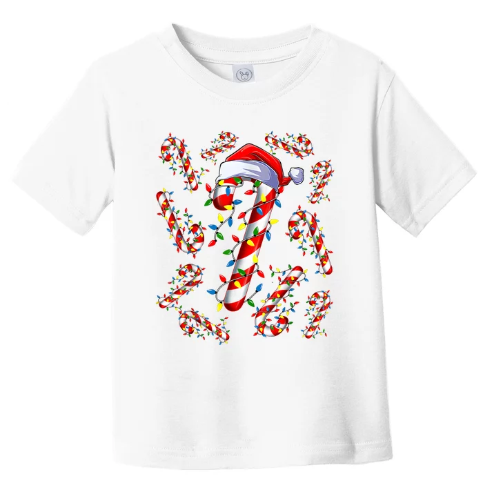 Red And White Candy Cane Santa Christmas Funny Xmas Lights Toddler T-Shirt