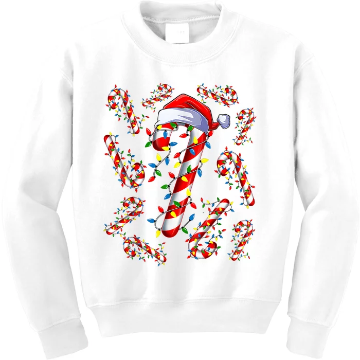 Red And White Candy Cane Santa Christmas Funny Xmas Lights Kids Sweatshirt