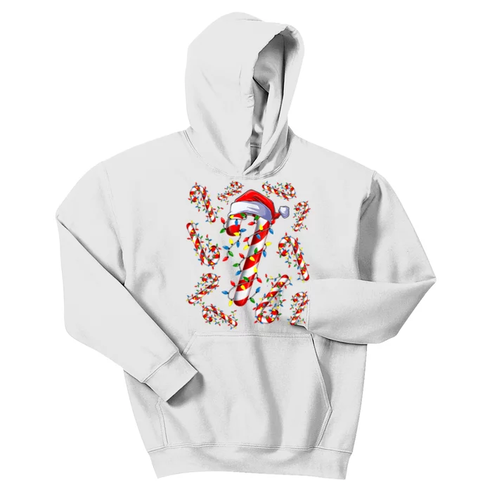 Red And White Candy Cane Santa Christmas Funny Xmas Lights Kids Hoodie