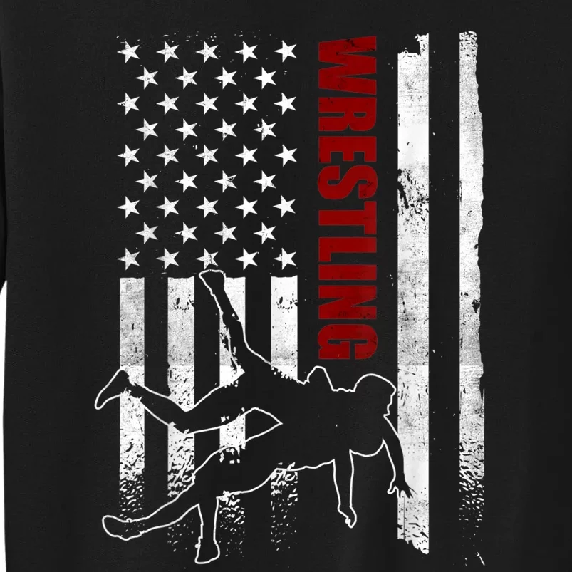 Retro American Wrestling Apparel US Flag Wrestling TShirt Tall Sweatshirt