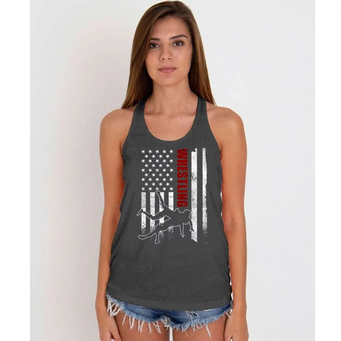 Retro American Wrestling Apparel US Flag Wrestling TShirt Women's Knotted Racerback Tank