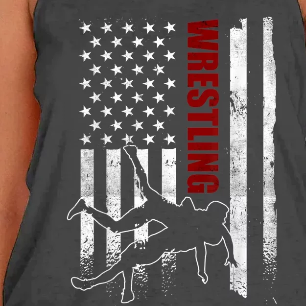 Retro American Wrestling Apparel US Flag Wrestling TShirt Women's Knotted Racerback Tank