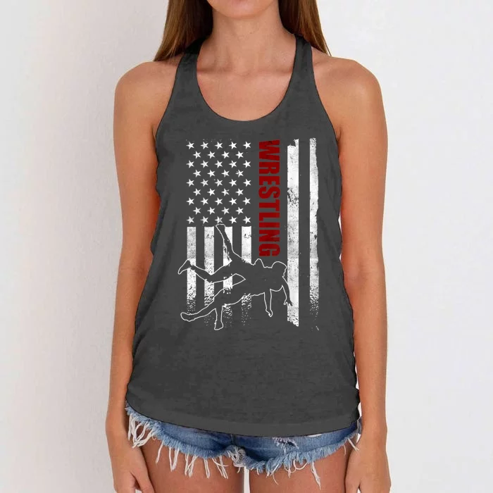 Retro American Wrestling Apparel US Flag Wrestling TShirt Women's Knotted Racerback Tank