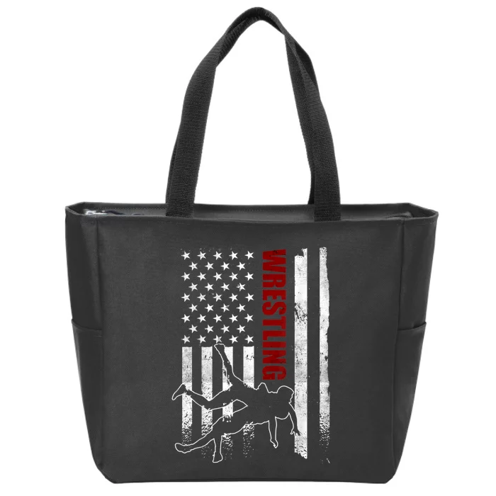 Retro American Wrestling Apparel US Flag Wrestling TShirt Zip Tote Bag