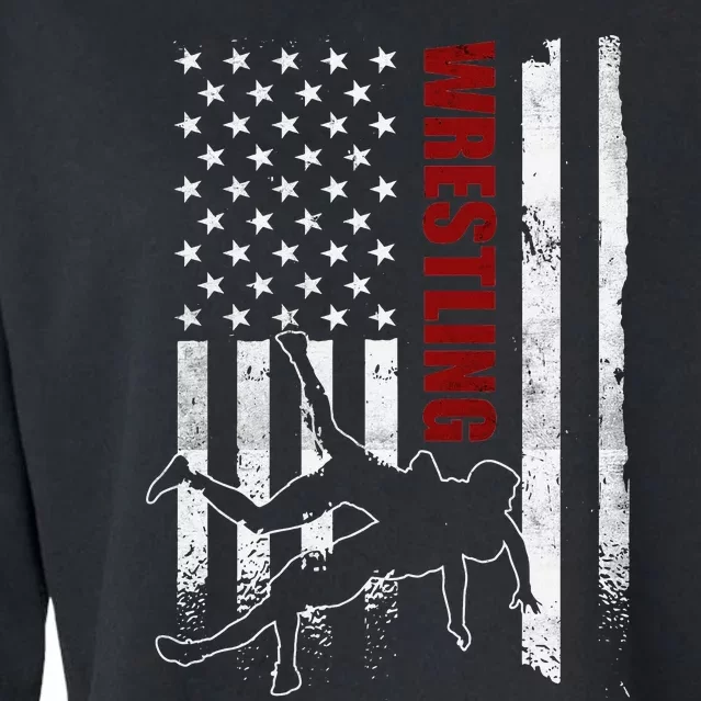 Retro American Wrestling Apparel US Flag Wrestling Cropped Pullover Crew