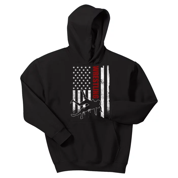 Retro American Wrestling Apparel US Flag Wrestling Kids Hoodie