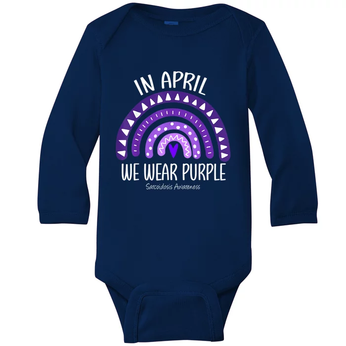 Rainbow April We Wear Purple Sarcoidosis Awareness Month Gift Baby Long Sleeve Bodysuit