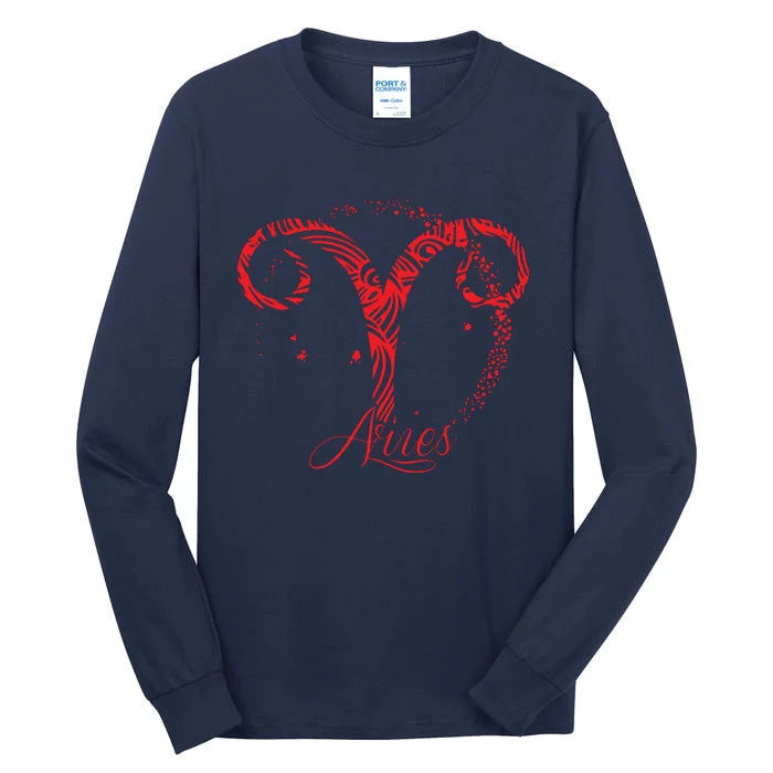 Red Aries Zodiac Sign Birthday Stars March April Horoscope Tall Long Sleeve T-Shirt