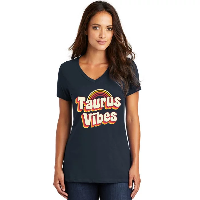 Retro Astrology Zodiac Sign April Or May Birthday Taurus Women's V-Neck T-Shirt