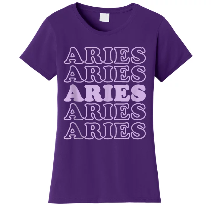 Retro Aries Zodiac Birthday Purple Lilac Lavender March Cute Women's T-Shirt