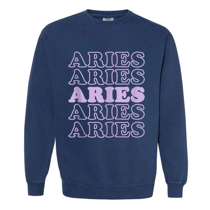 Retro Aries Zodiac Birthday Purple Lilac Lavender March Cute Garment-Dyed Sweatshirt