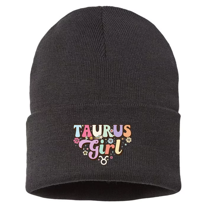 Retro Astrology Zodiac sign April or May birthday Taurus Sustainable Knit Beanie