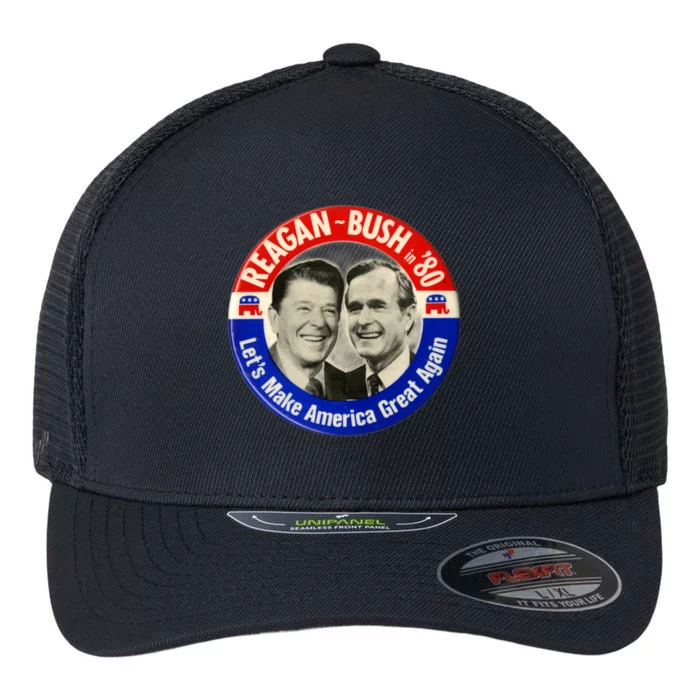 Reagan Bush 1980 Let's Make America Great Again Flexfit Unipanel Trucker Cap