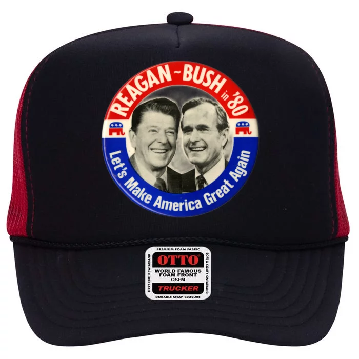 Reagan Bush 1980 Let's Make America Great Again High Crown Mesh Trucker Hat