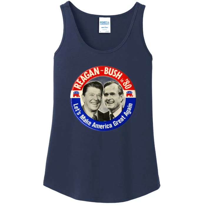 Reagan Bush 1980 Let's Make America Great Again Ladies Essential Tank