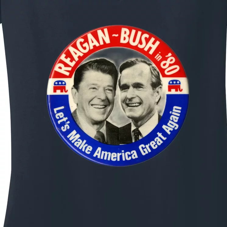 Reagan Bush 1980 Let's Make America Great Again Women's V-Neck T-Shirt