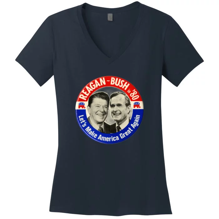 Reagan Bush 1980 Let's Make America Great Again Women's V-Neck T-Shirt