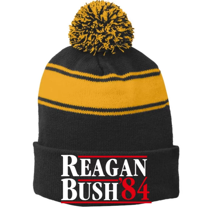 Reagan Bush 84 Shirt Presidential Campaign Stripe Pom Pom Beanie