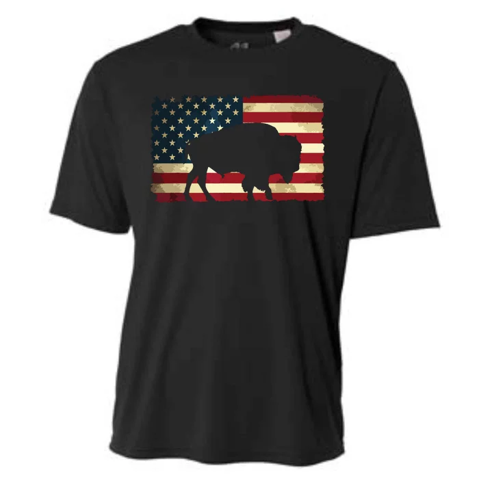 Retro Buffalo American Flag USA Bison Cooling Performance Crew T-Shirt