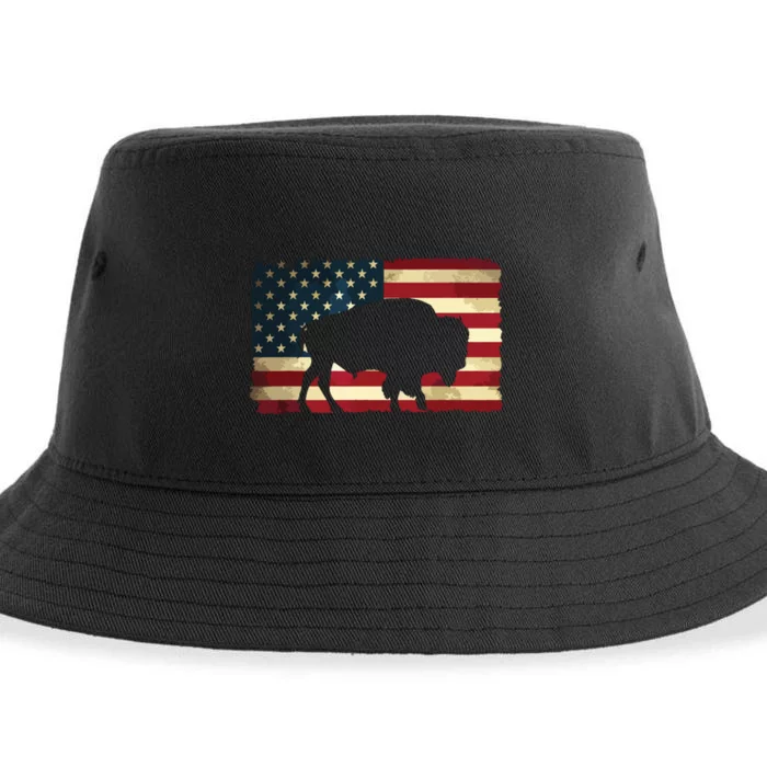 Retro Buffalo American Flag USA Bison Sustainable Bucket Hat