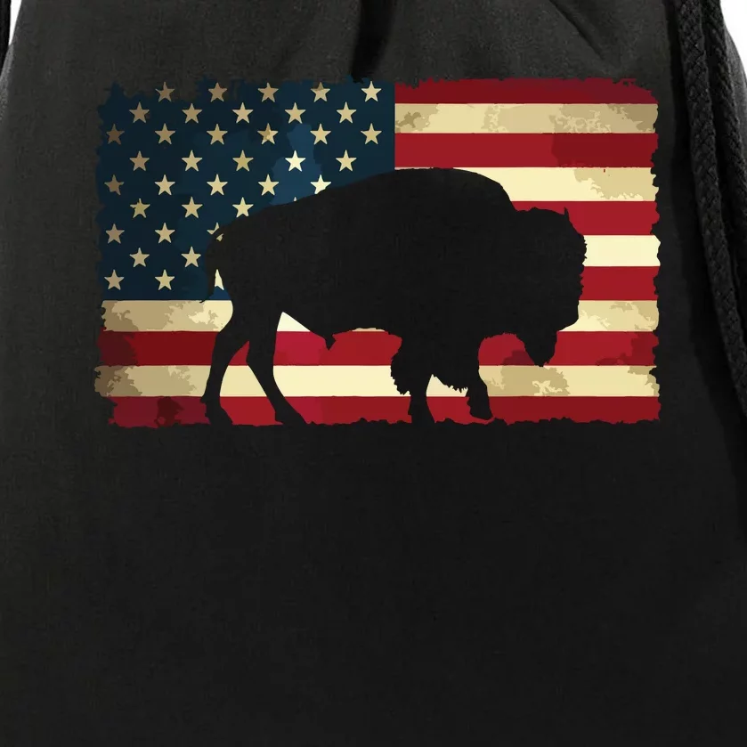 Retro Buffalo American Flag USA Bison Drawstring Bag