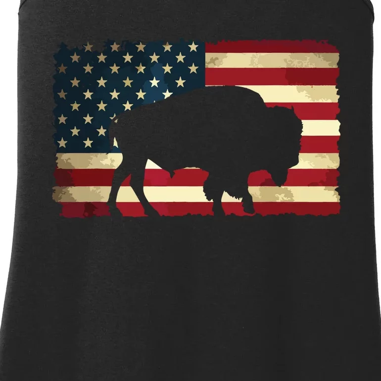 Retro Buffalo American Flag USA Bison Ladies Essential Tank