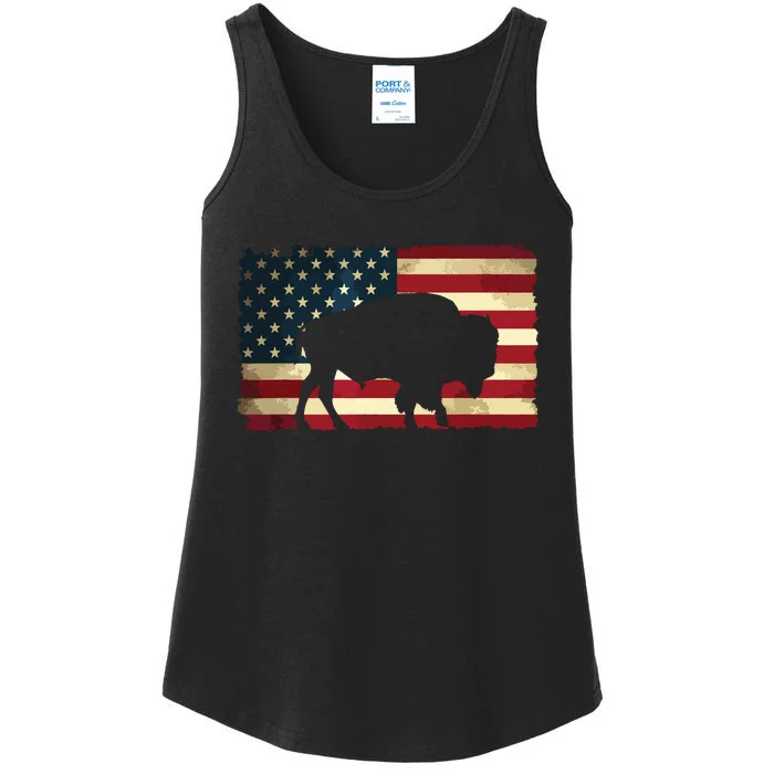 Retro Buffalo American Flag USA Bison Ladies Essential Tank