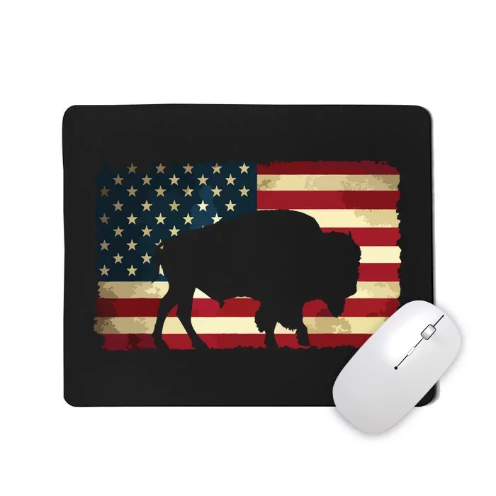 Retro Buffalo American Flag USA Bison Mousepad