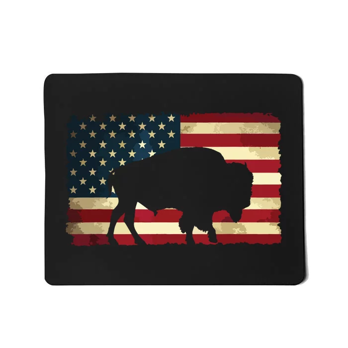 Retro Buffalo American Flag USA Bison Mousepad