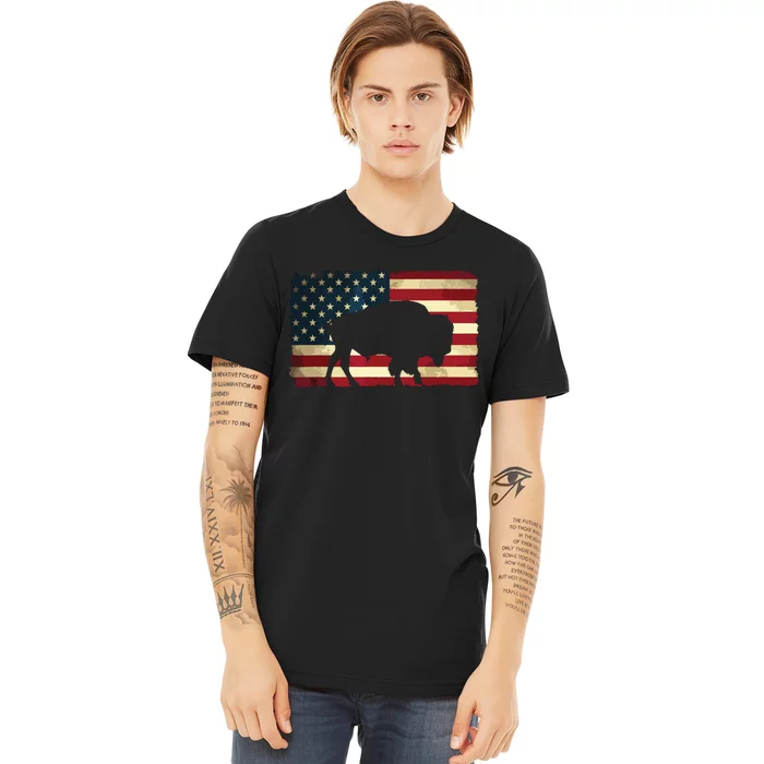 Retro Buffalo American Flag USA Bison Premium T-Shirt