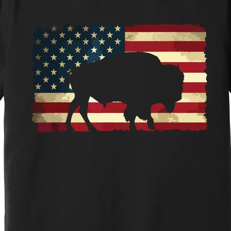 Retro Buffalo American Flag USA Bison Premium T-Shirt